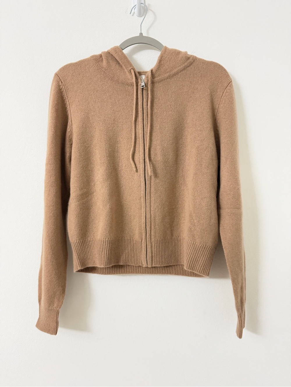 Babaton Zip-Front Hooded Sweater in Camel Tan